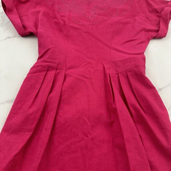 Nancy Johnson Womens Vintage 90s Sheath Dress Size 6 New Pink Linen Embroidered - Picture 3 of 9